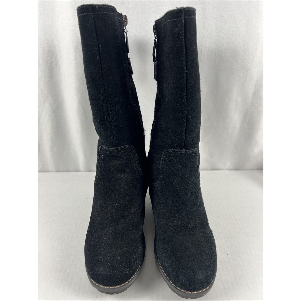 Khombu Pisa Waterproof Suede Wedge Boots Black Womens Size 7 Zip-Up